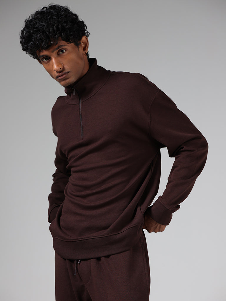 Studiofit Dark Brown Relaxed-Fit Turtle Neck Sweatshirt