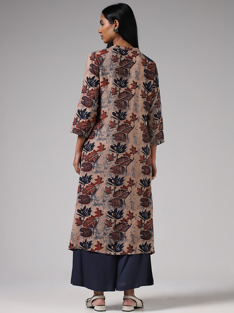 Utsa Indigo Printed Button Down Kurta