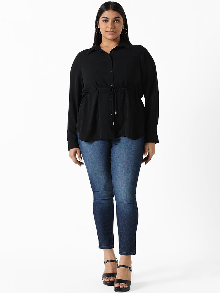 Gia Solid Black Elasticated Shirt