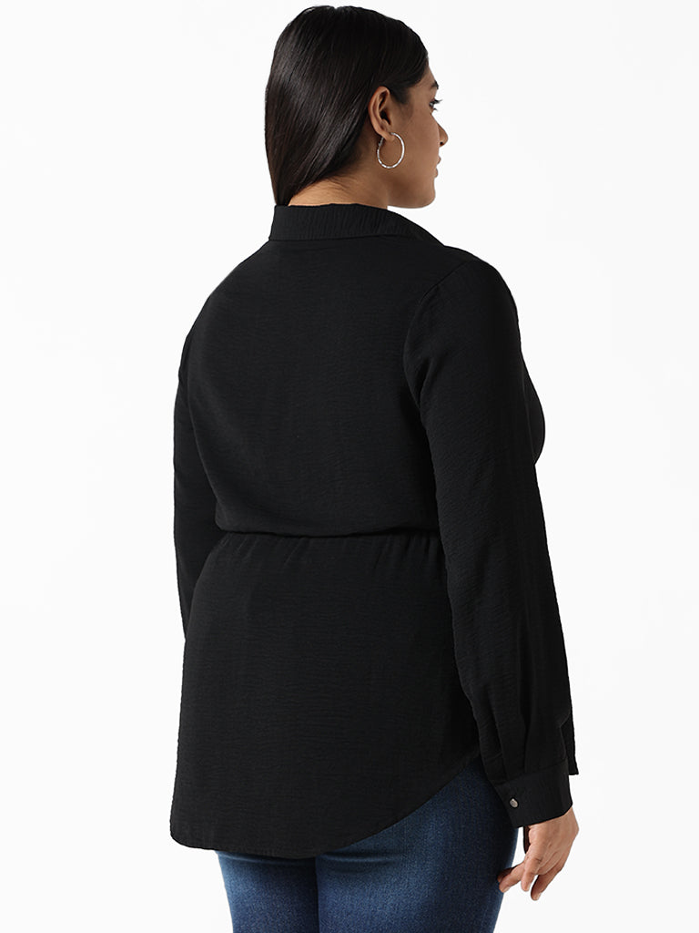 Gia Solid Black Elasticated Shirt