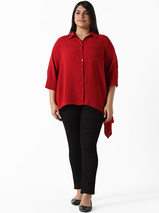 Gia Red Wrinkled Relaxed Fit Shirt