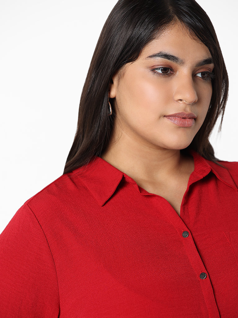 Gia Red Wrinkled Relaxed Fit Shirt