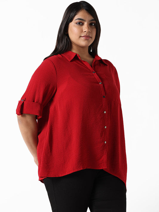 Gia Red Wrinkled Relaxed Fit Shirt