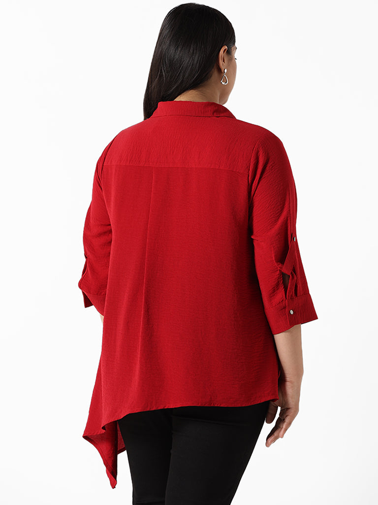 Gia Red Wrinkled Relaxed Fit Shirt