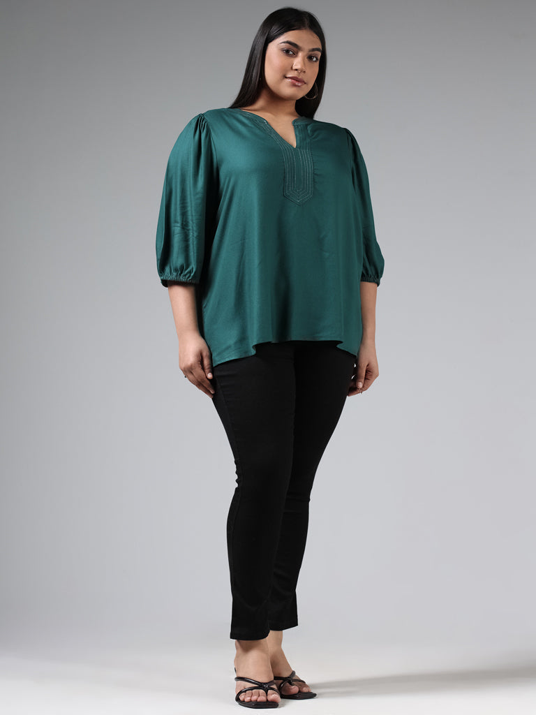 Gia Solid Bottle Green Portrait Neck Top