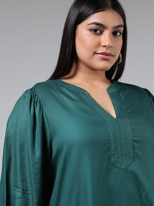 Gia Solid Bottle Green Portrait Neck Top