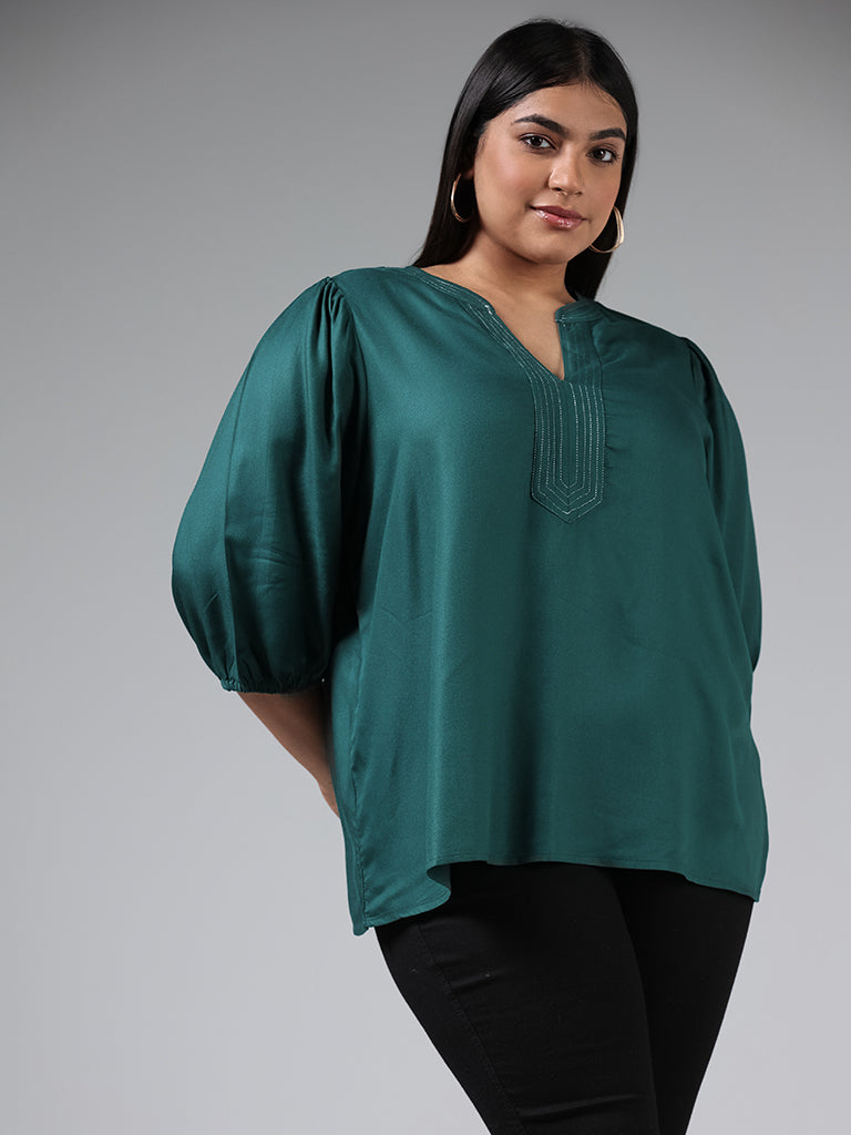 Gia Solid Bottle Green Portrait Neck Top