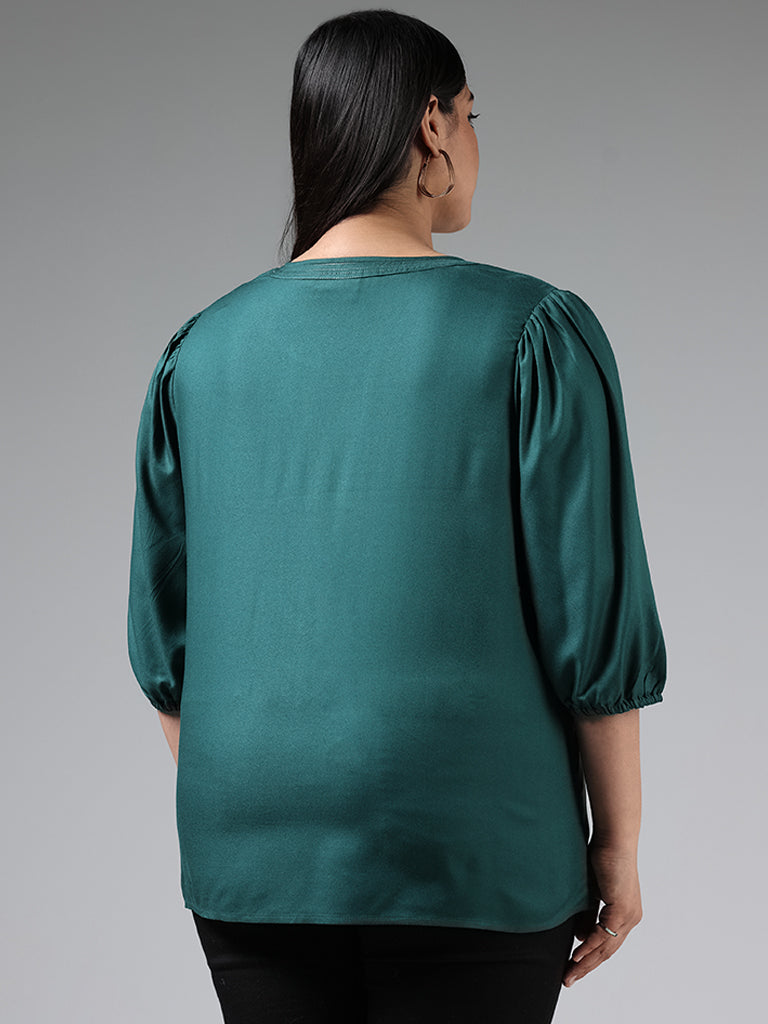 Gia Solid Bottle Green Portrait Neck Top