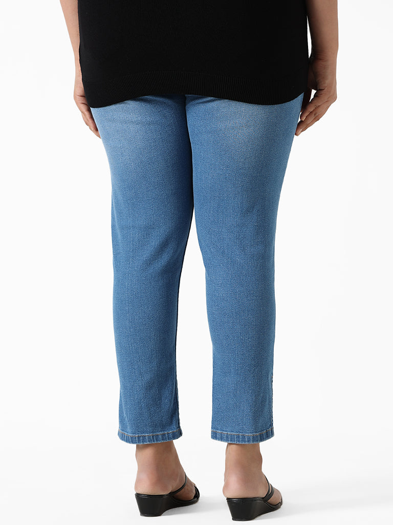 Gia Solid Blue Denim Straight Fit Jeggings