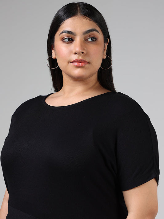 Gia Solid Black Uneven Hemline Cotton Top