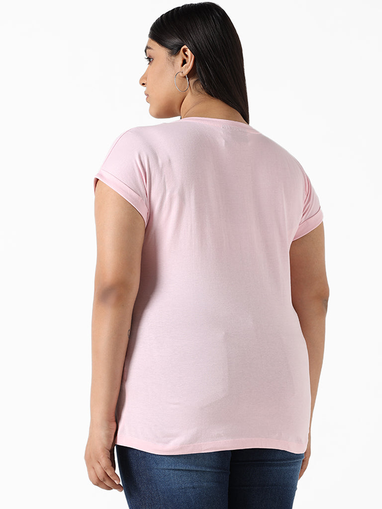 Gia Leaf Printed Pink Cotton T-Shirt