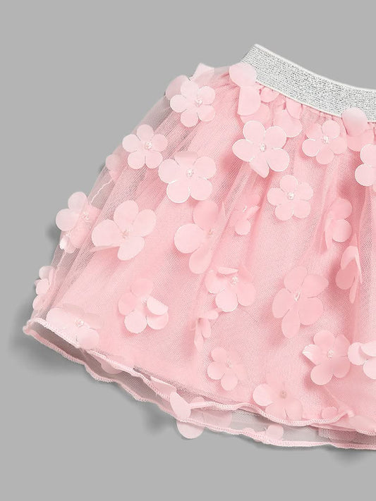 HOP Baby Pink Floral Mesh Skirt