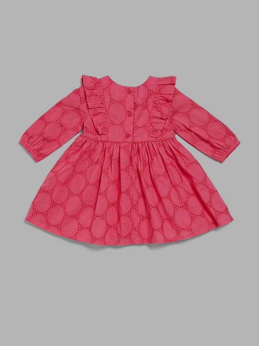 HOP Baby Pink Schiffli Gathered Dress