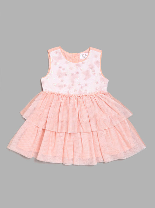 HOP Baby Peach Sequence Tiered Dress