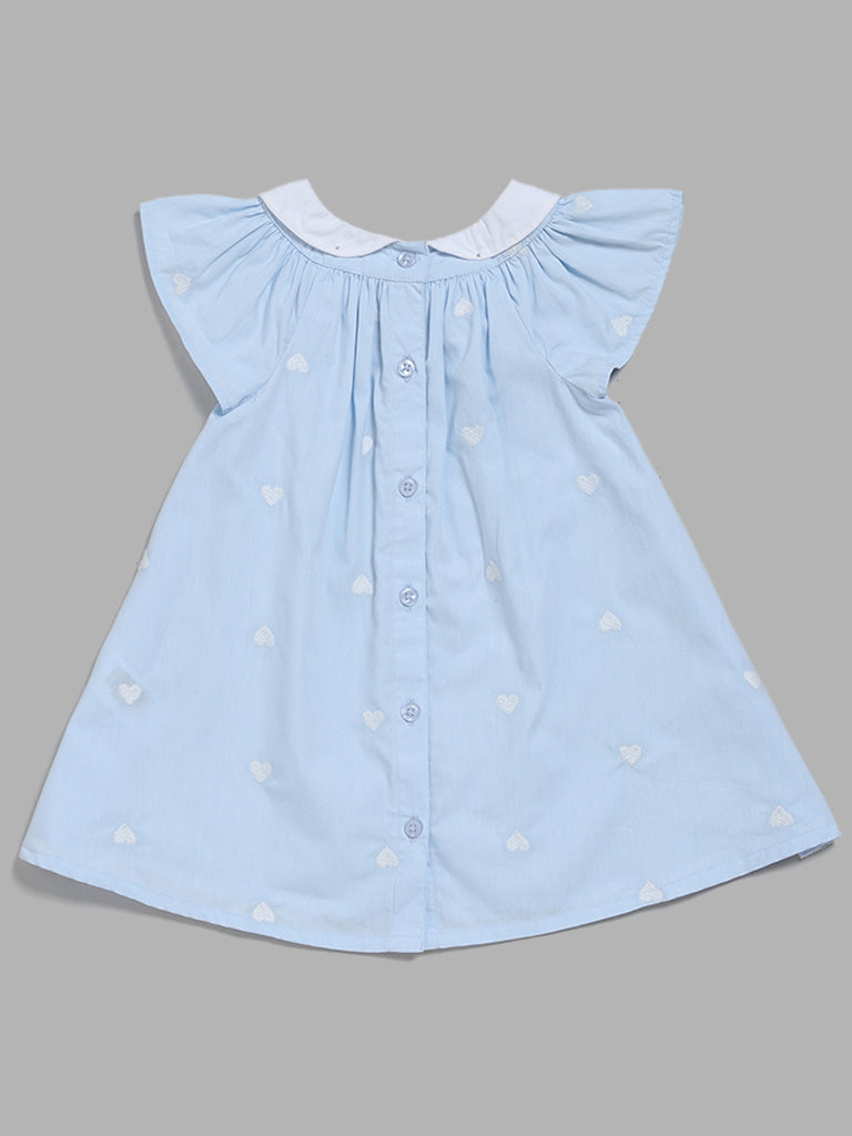 HOP Baby Blue Heart Embroidered A-Line Dress