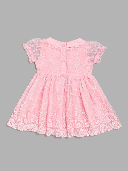 HOP Baby Pink Embroidered A-Line Dress