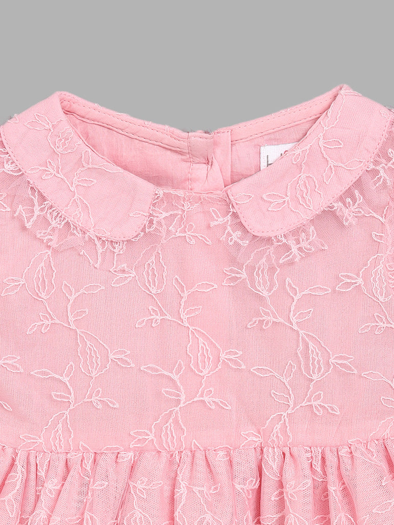 HOP Baby Pink Embroidered A-Line Dress