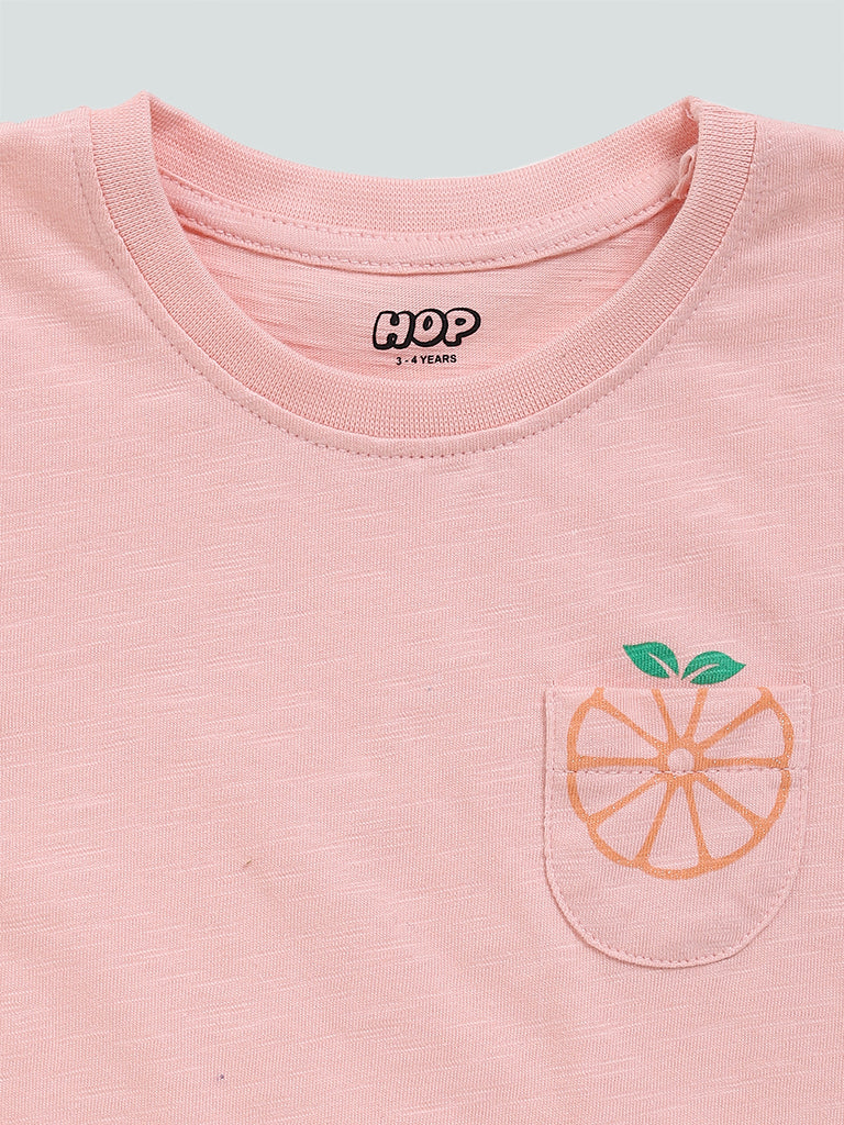 HOP Kids Printed Pocket Peach T-Shirt