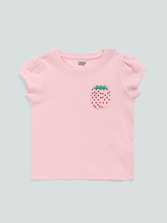 HOP Kids Light Pink Printed T-Shirt