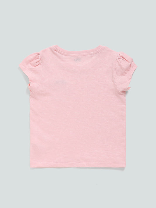 HOP Kids Light Pink Printed T-Shirt