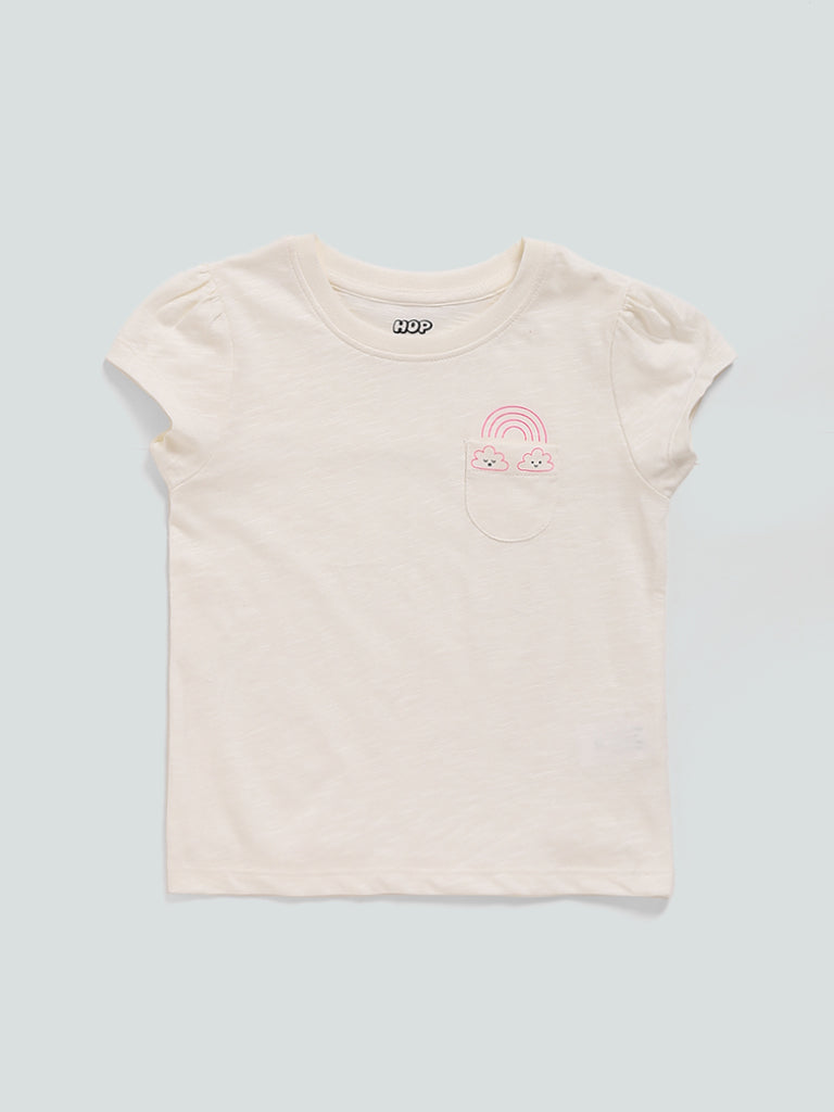 HOP Kids Off White Printed T-Shirt