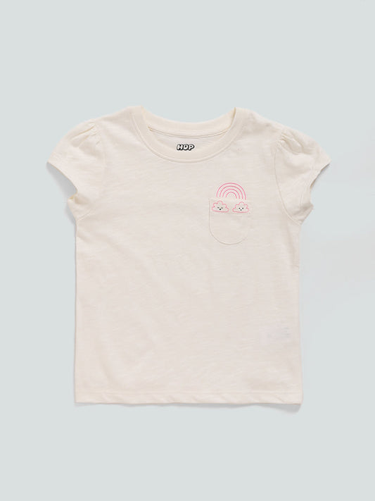 HOP Kids Off White Printed T-Shirt