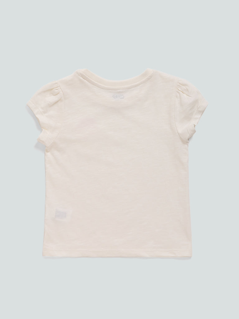 HOP Kids Off White Printed T-Shirt