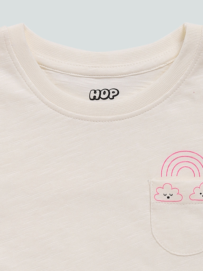 HOP Kids Off White Printed T-Shirt