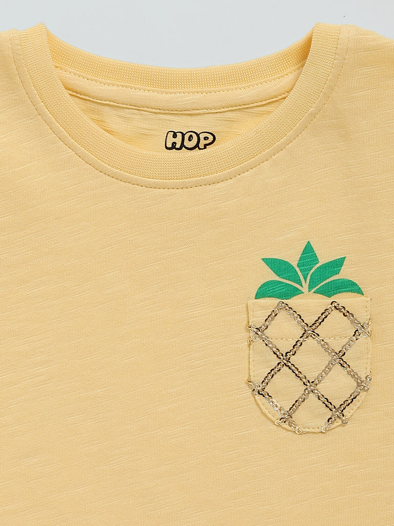 HOP Kids Yellow Embroidered T-Shirt