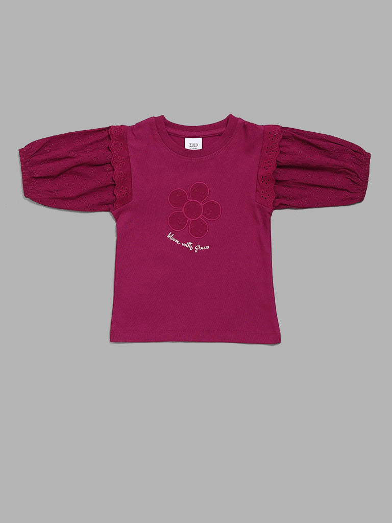 HOP Kids Floral Embroidered Magenta Top