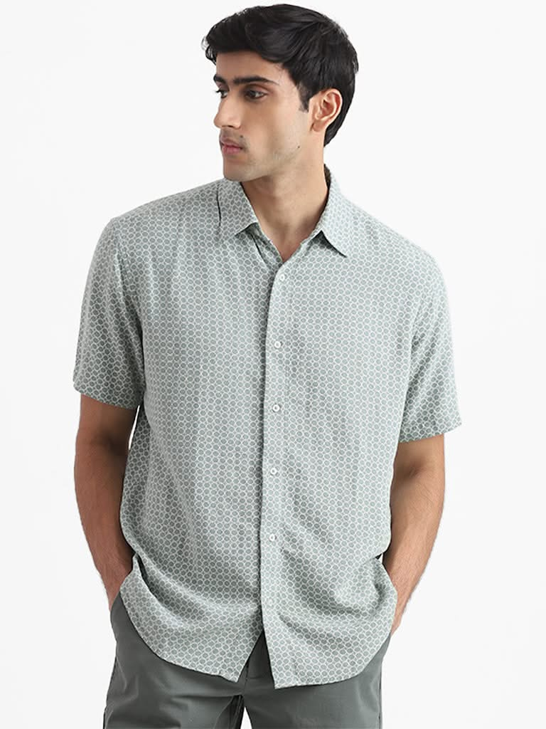 Ascot Sage Green Printed Relaxed-Fit Gale Shirt