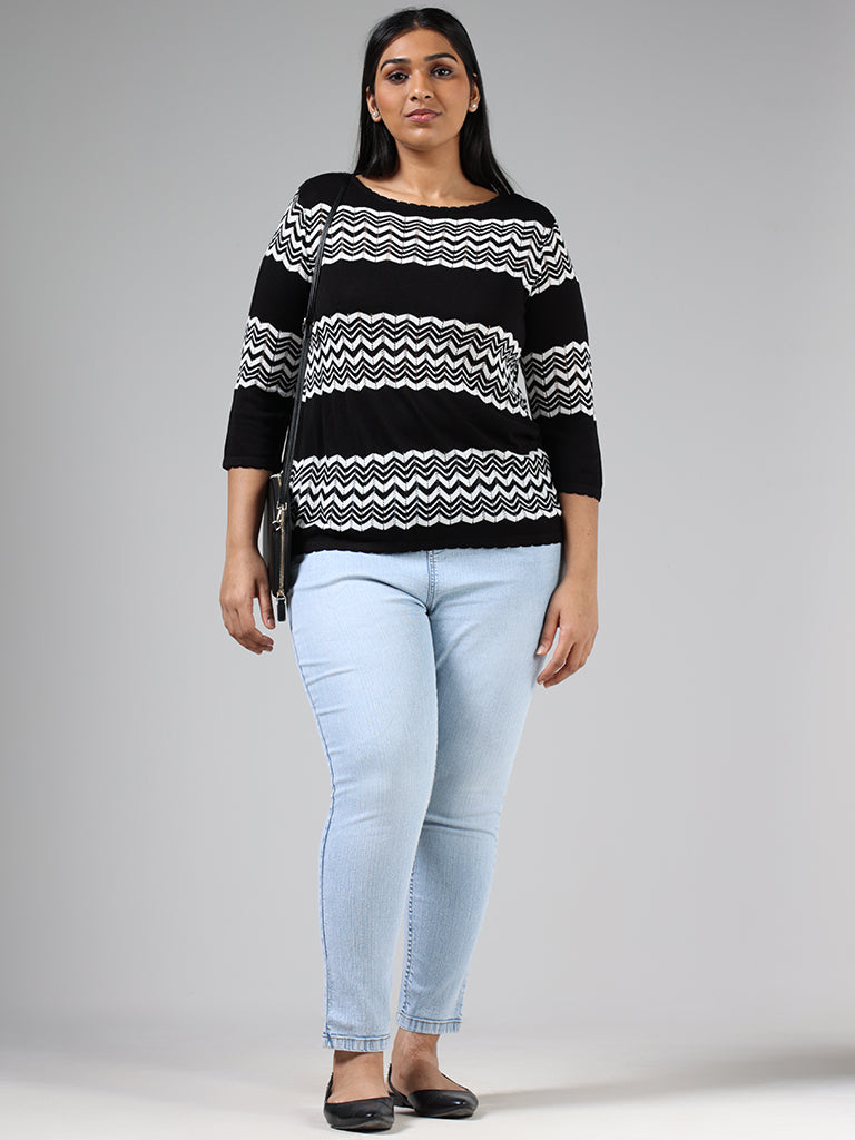 Gia Black & White Chevron Striped Sweater