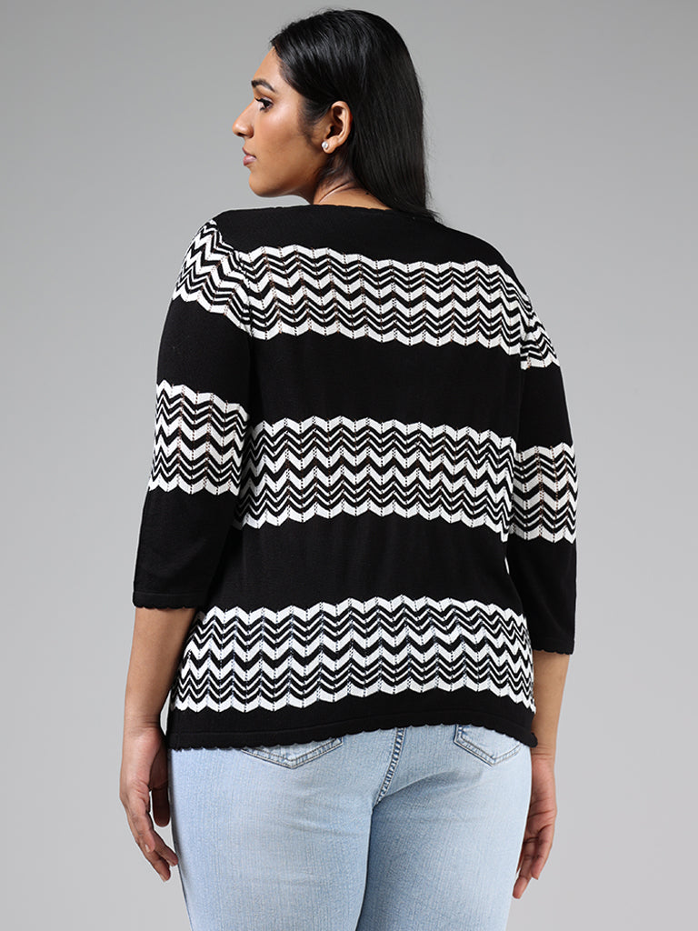 Gia Black & White Chevron Striped Sweater