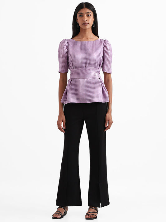 Wardrobe Checked Orchid Puffed Sleeve Top