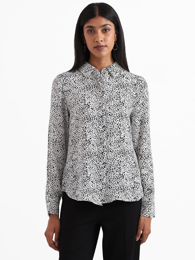 Wardrobe White Cheetah Printed Shirt