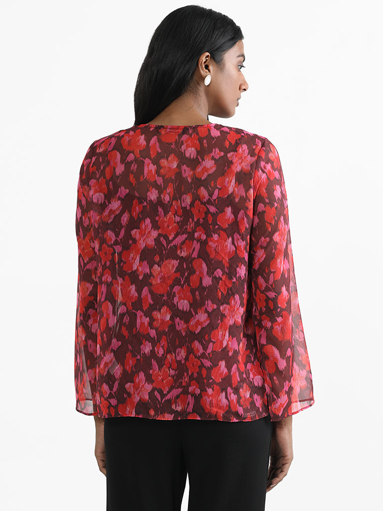 Wardrobe Floral Printed Red Blouse