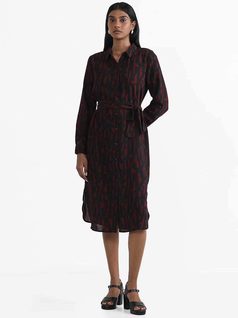 Wardrobe Black Abstract Printed Shirt Dress