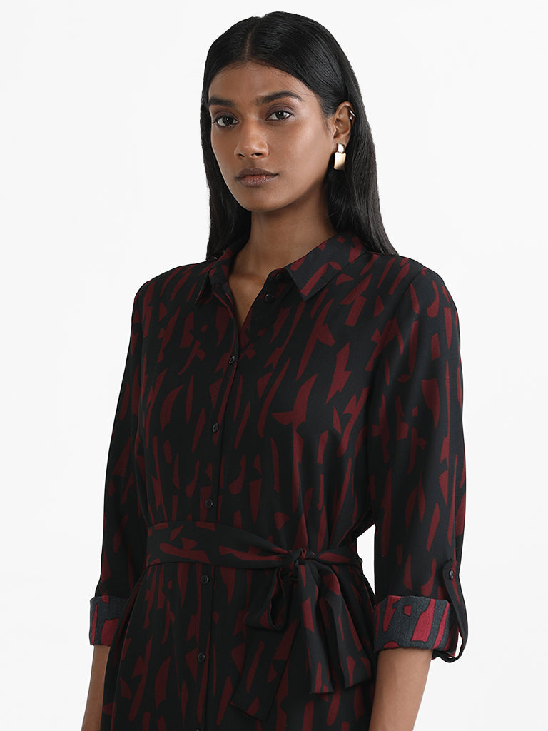 Wardrobe Black Abstract Printed Shirt Dress