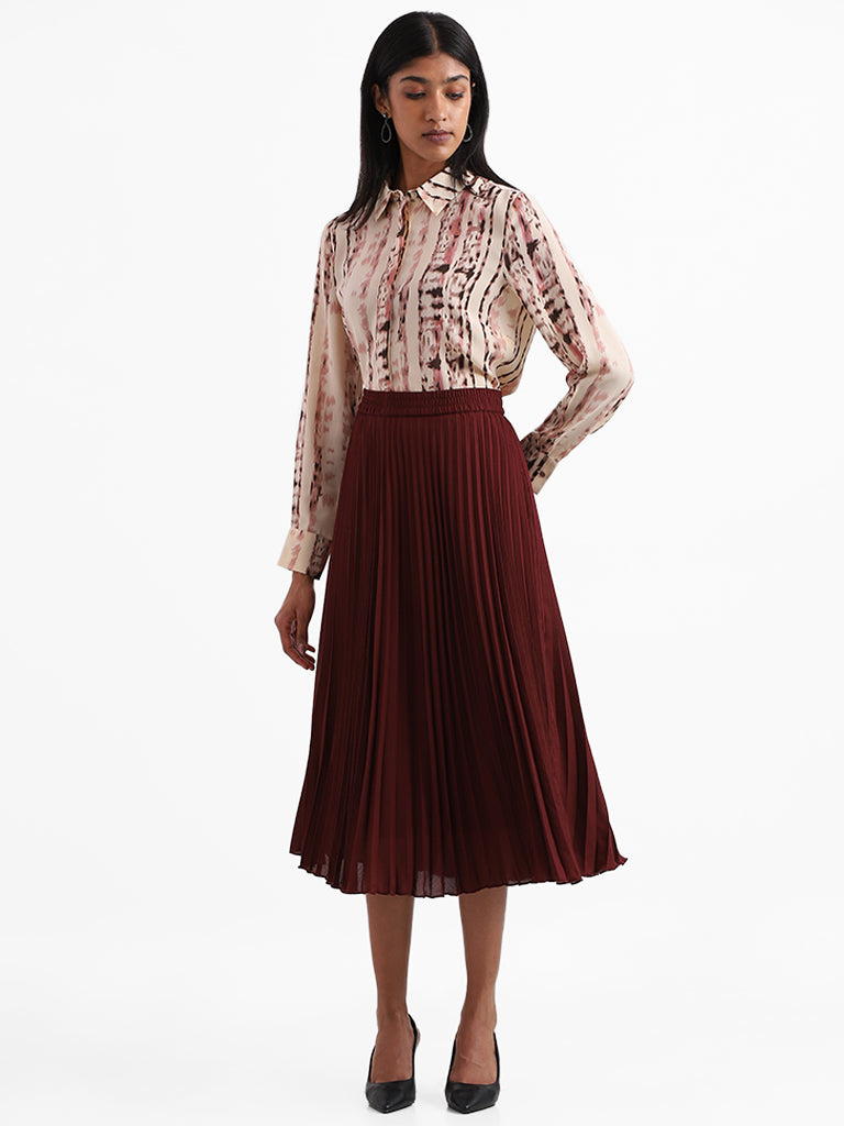 Wardrobe Plain Maroon Pleated Skirt