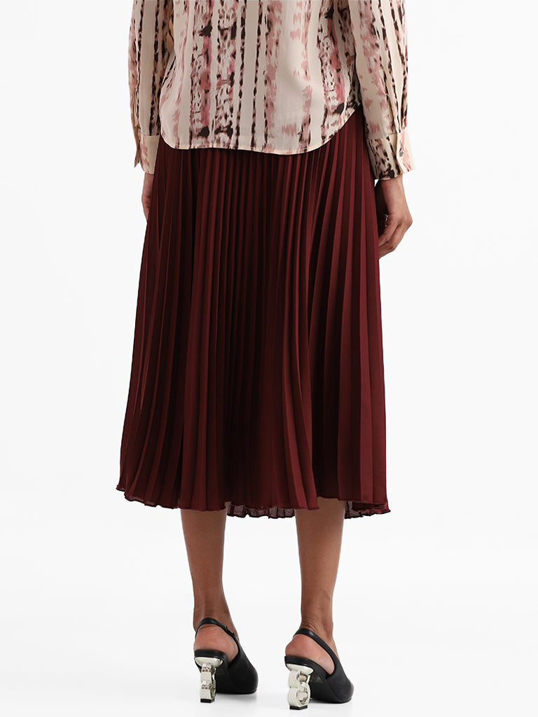 Wardrobe Plain Maroon Pleated Skirt