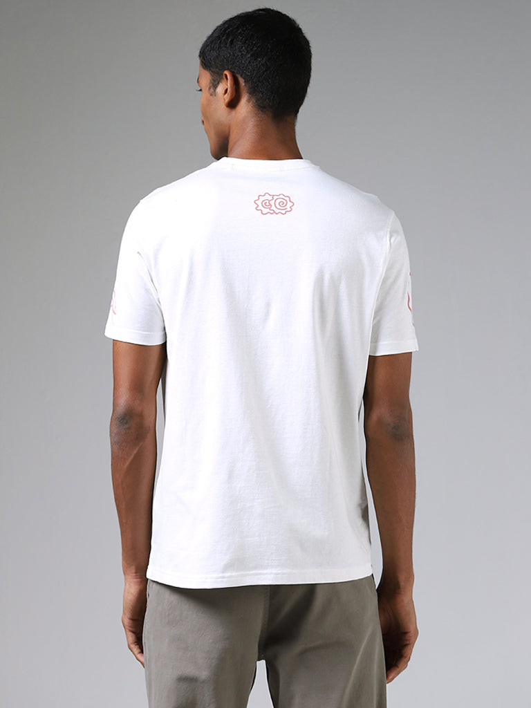 Nuon Printed White Cotton T-Shirt