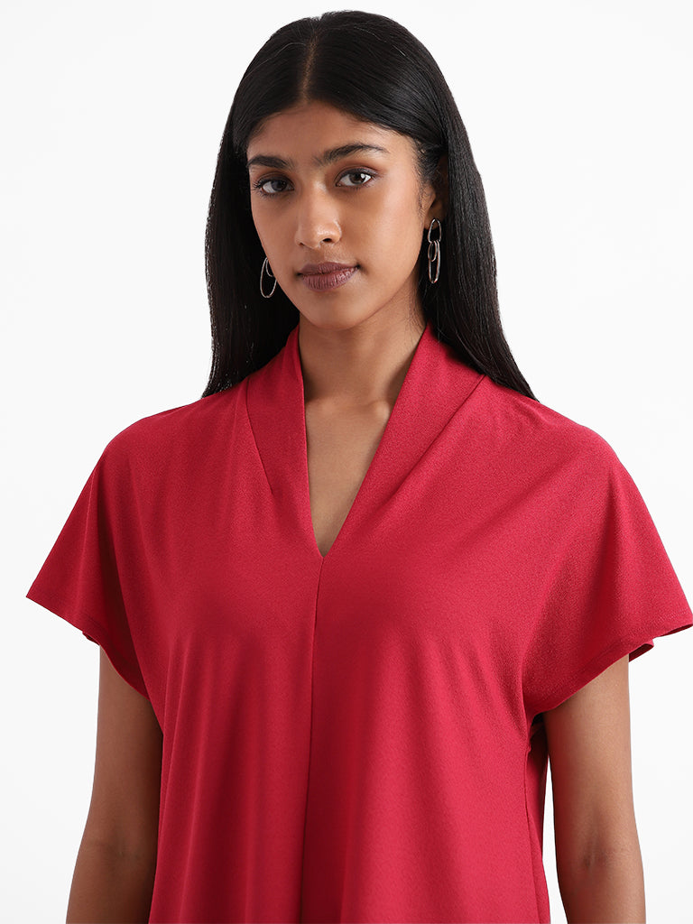 Wardrobe Plain V Neck Dark Pink Top