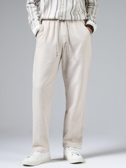 ETA Off White Cotton Slim-Fit Mid-Rise Chinos