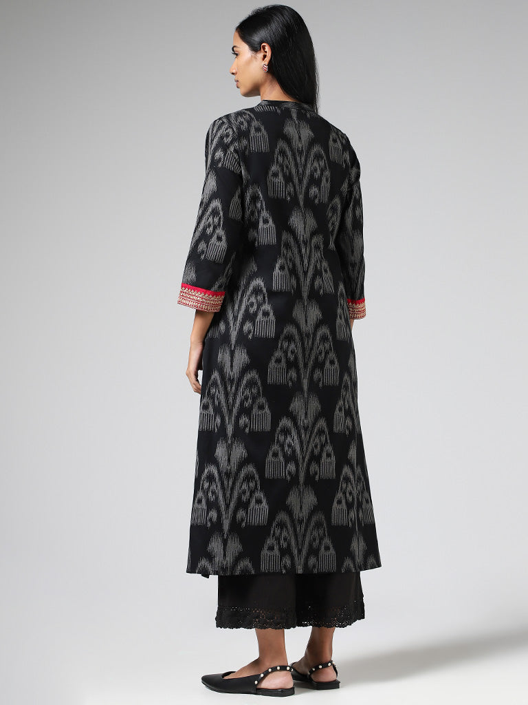 Utsa Black Ikat Printed Straight Kurta