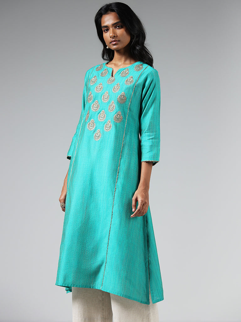 Utsa Turquoise Zardozi Embroidered Kurta