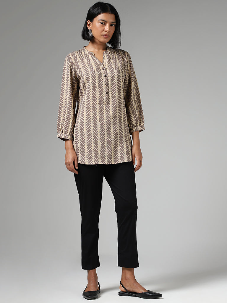 Utsa Brown Abstract Printed A-Line Kurti