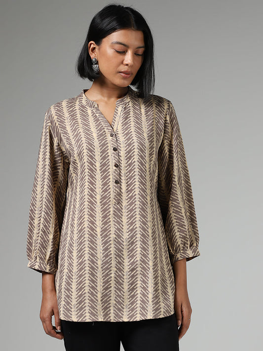 Utsa Brown Abstract Printed A-Line Kurti