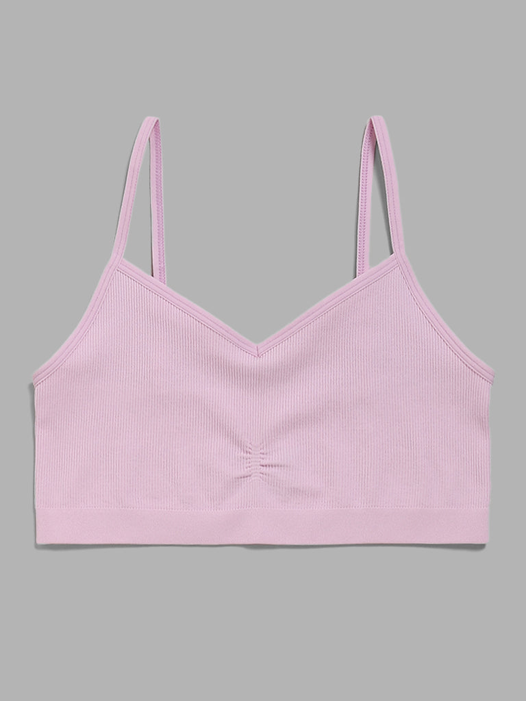 Y&F Kids Self-Striped Pink Seamless Crop Top