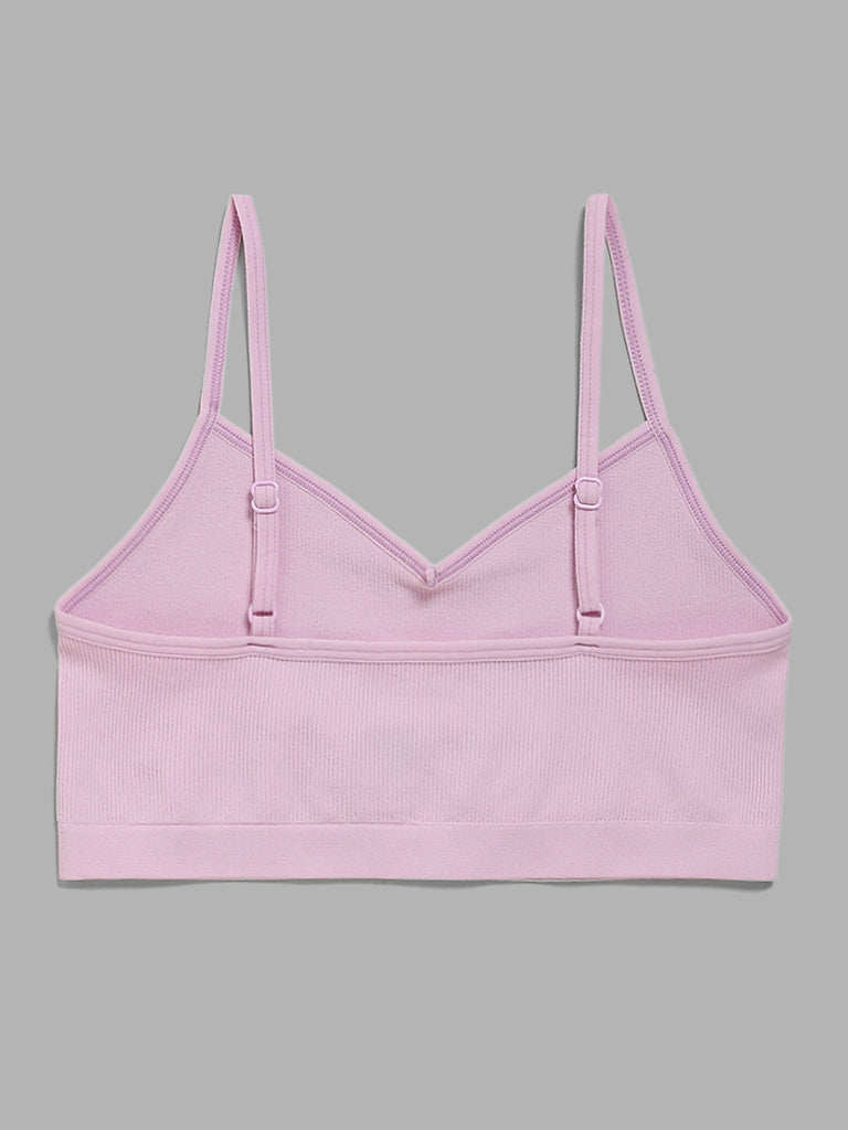 Y&F Kids Self-Striped Pink Seamless Crop Top