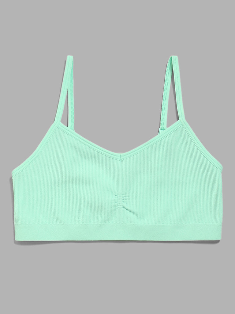 Y&F Kids Self-Striped Green Seamless Crop Top